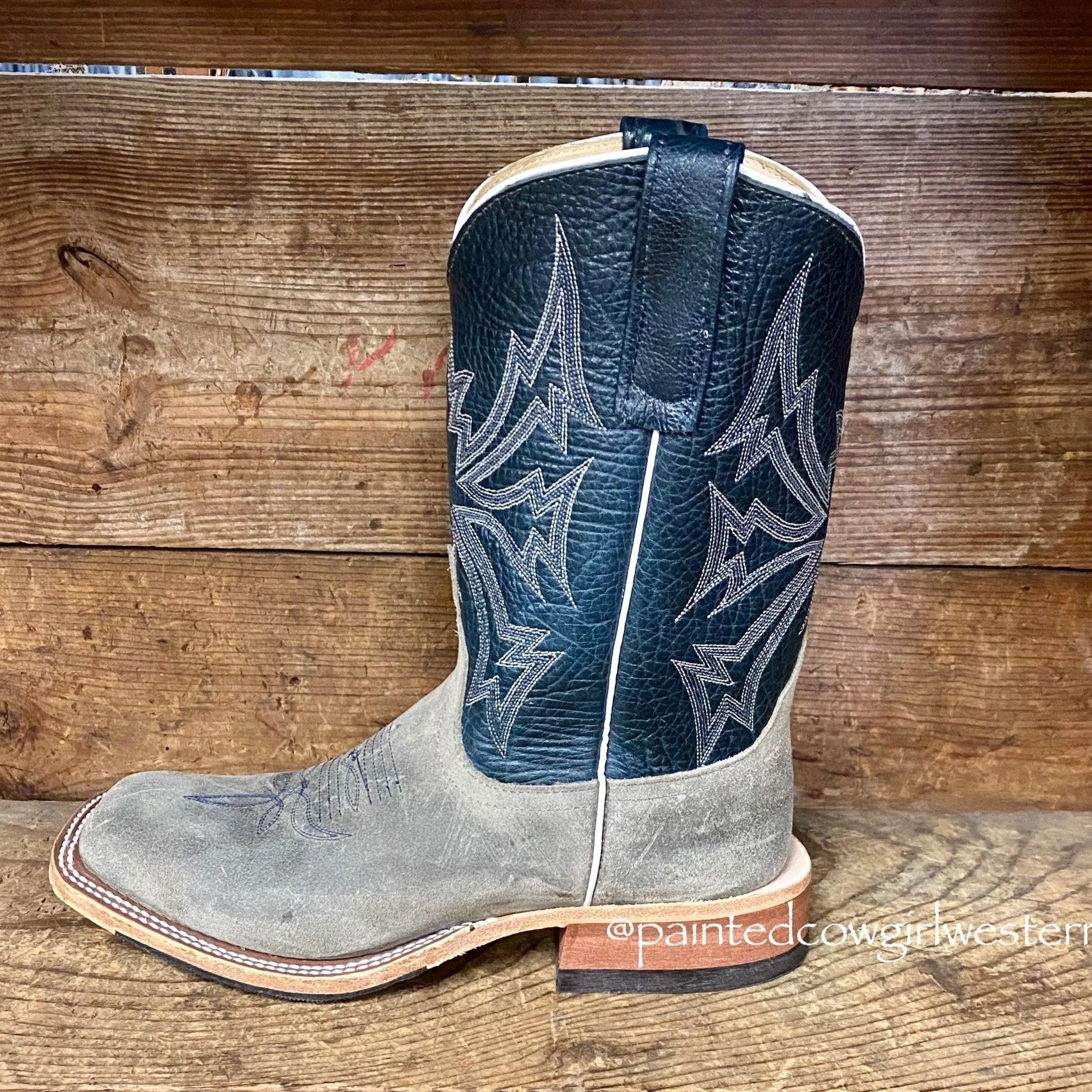 Anderson Bean Men's Stone Waxy Kudu & Blue Explosion Square Toe Cowboy Boots 330494