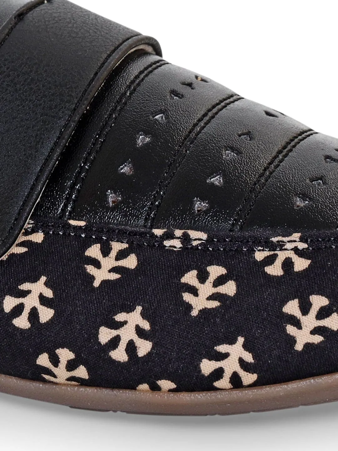 Black Block Print Moccasins