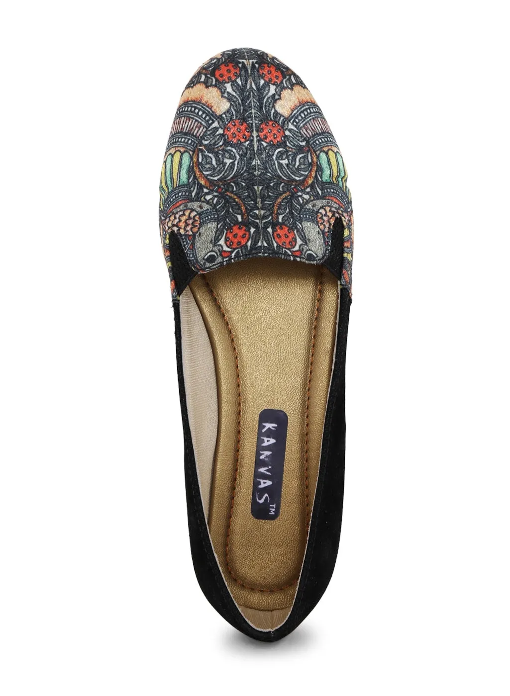 Black Madhubani Art Printed Moccasins