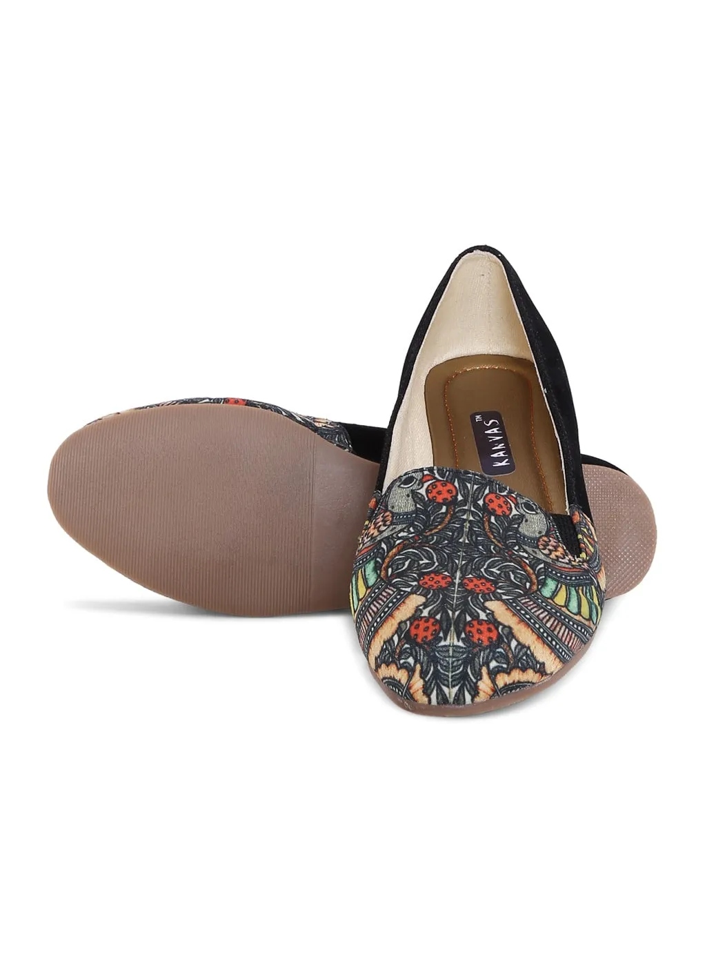 Black Madhubani Art Printed Moccasins