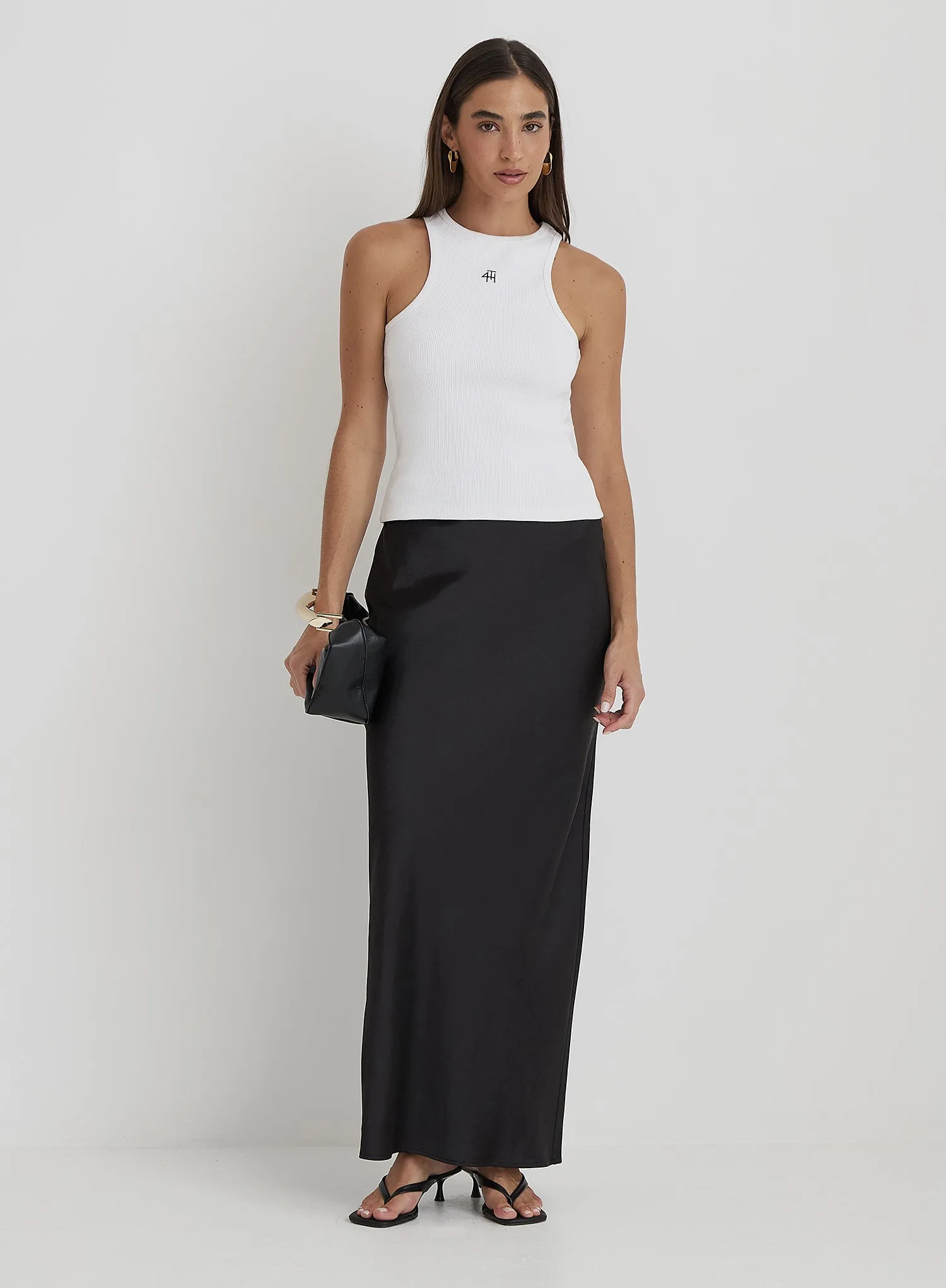 Black Satin Maxi Skirt- Novah