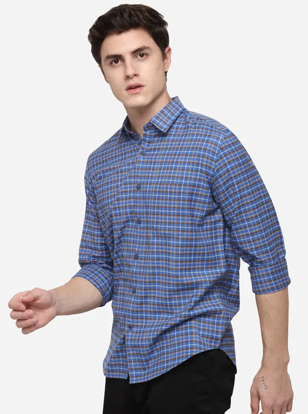 Blue & Brown Regular Fit Checked Casual Shirt | Greenfibre