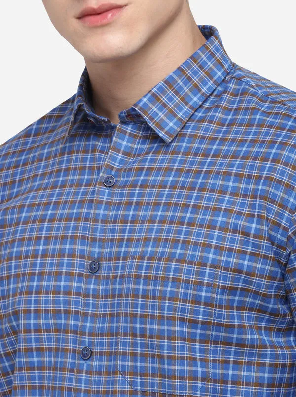 Blue & Brown Regular Fit Checked Casual Shirt | Greenfibre