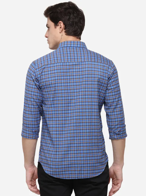 Blue & Brown Regular Fit Checked Casual Shirt | Greenfibre