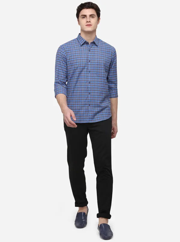 Blue & Brown Regular Fit Checked Casual Shirt | Greenfibre