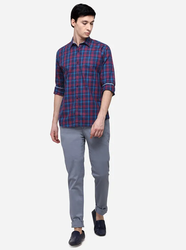 Blue & Red Regular Fit Checked Casual Shirt | Greenfibre