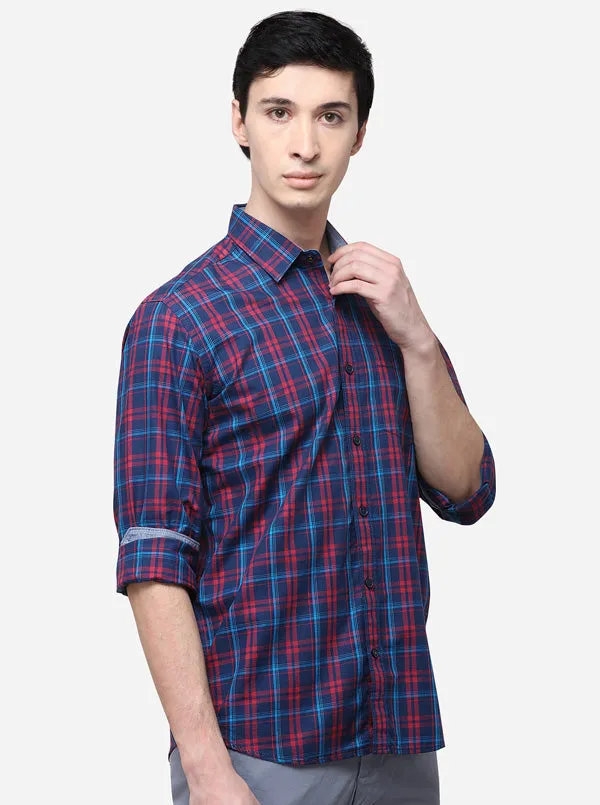 Blue & Red Regular Fit Checked Casual Shirt | Greenfibre