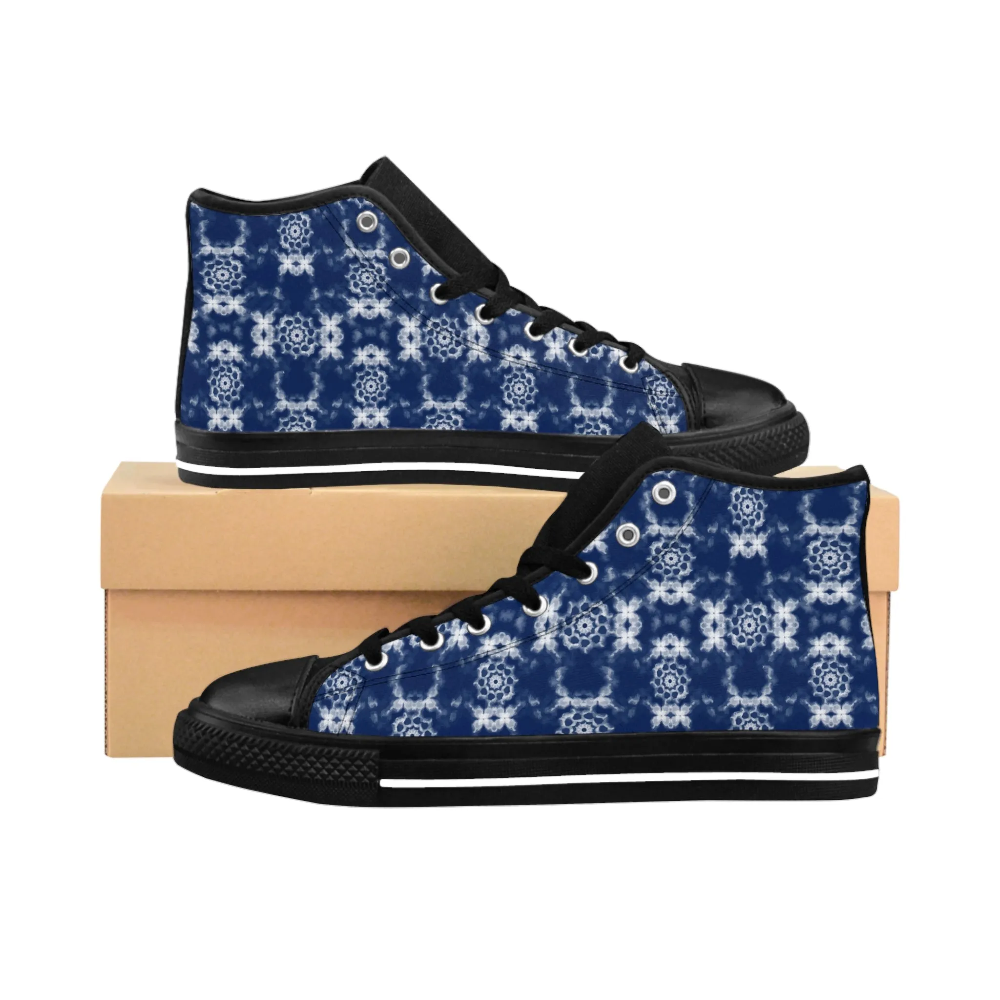 Blue Kimono Fabric Pattern Women's Classic Sneakers