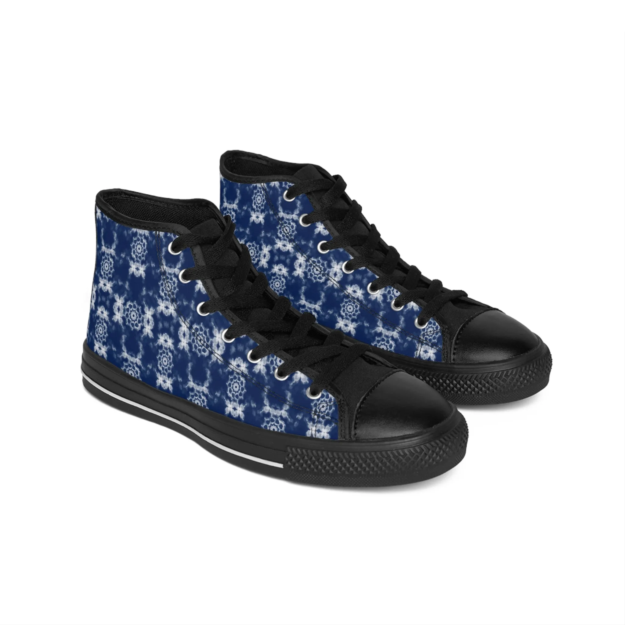 Blue Kimono Fabric Pattern Women's Classic Sneakers