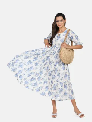 Cotton Tier Dress - Blue & White