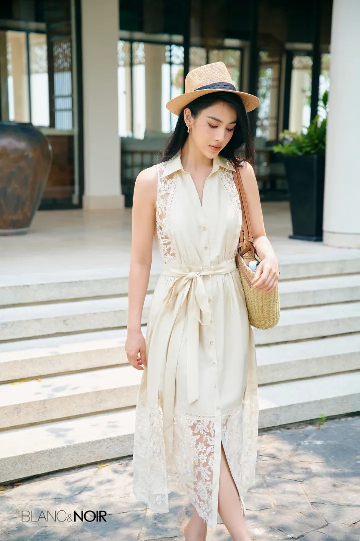 Cream Silk Mix Lace Dress