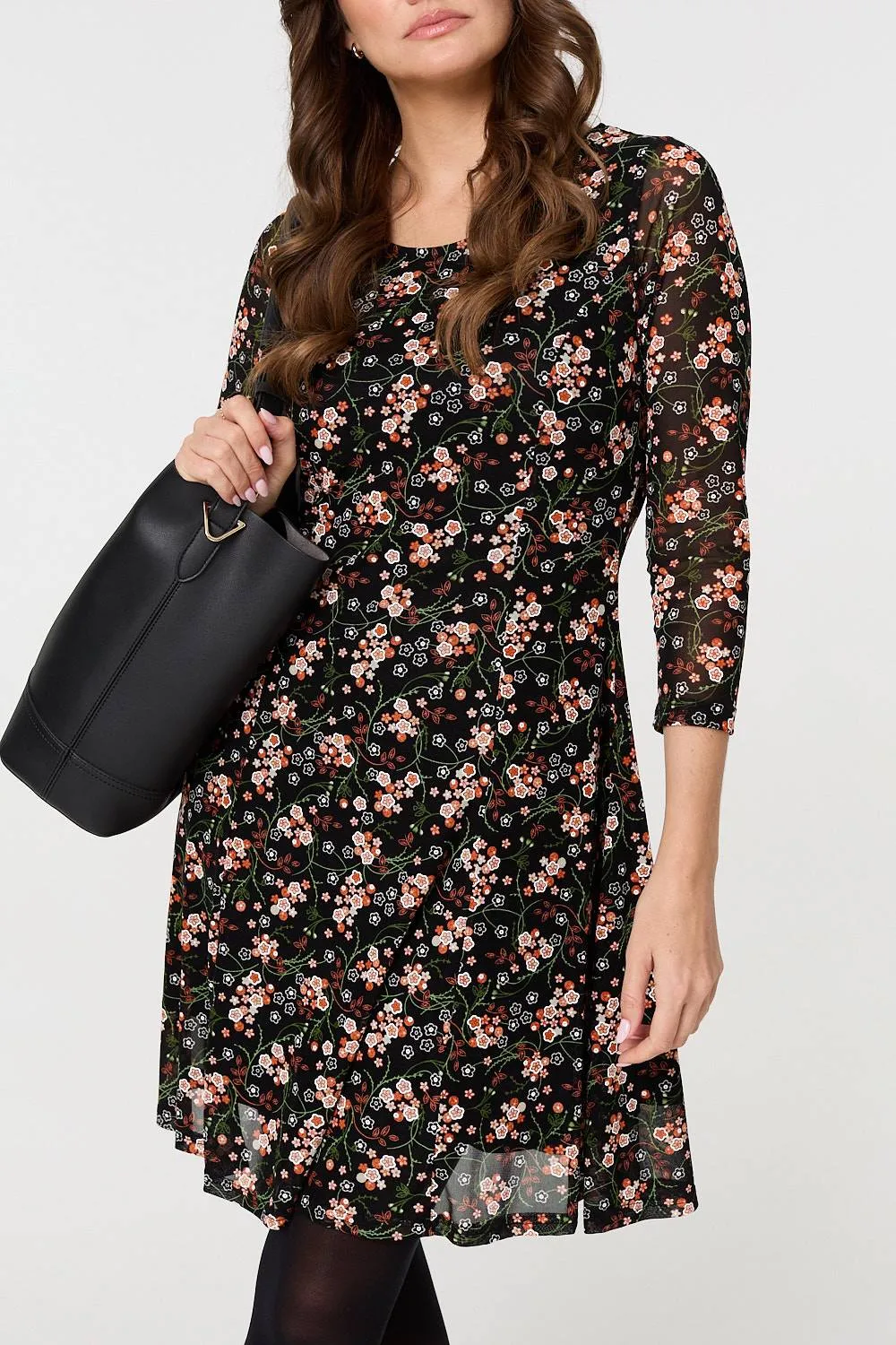 Ditsy Floral Mesh Knee Length Dress