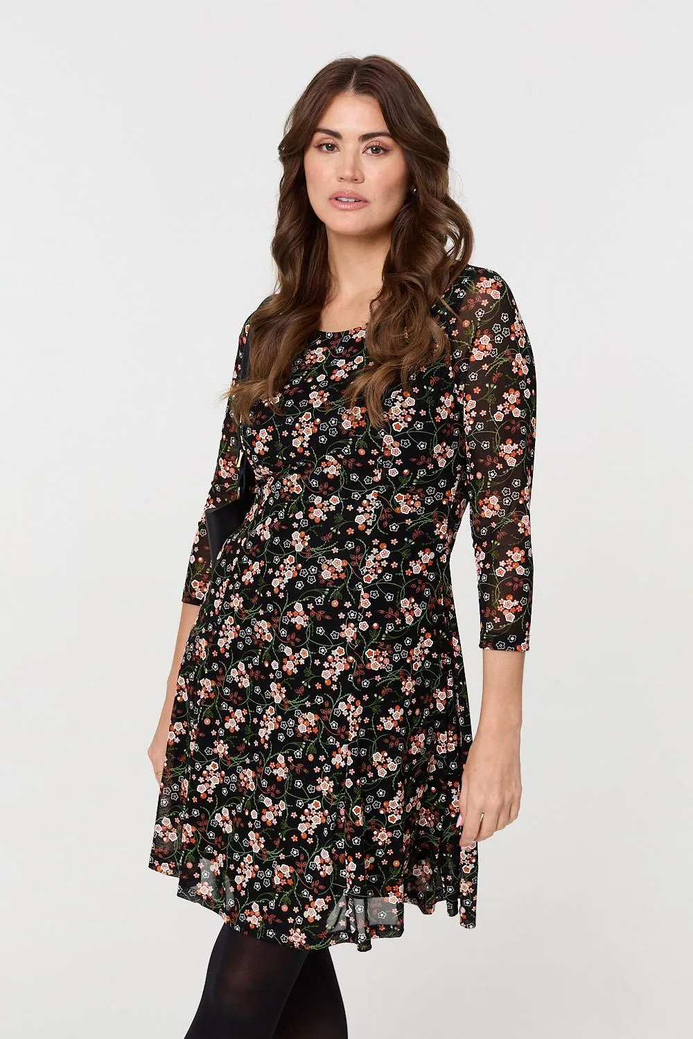 Ditsy Floral Mesh Knee Length Dress