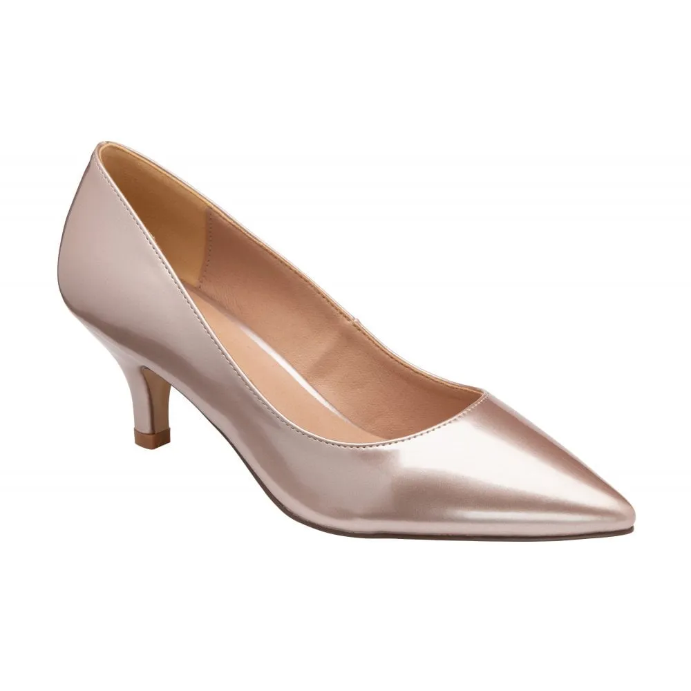 Feminine Flair Pink Pearl Patent Kitten Heel Shoes