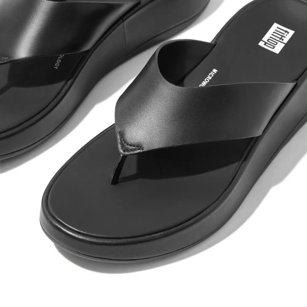 FitFlop F-mode Leather Flatform Black Toe Post Sandals V1