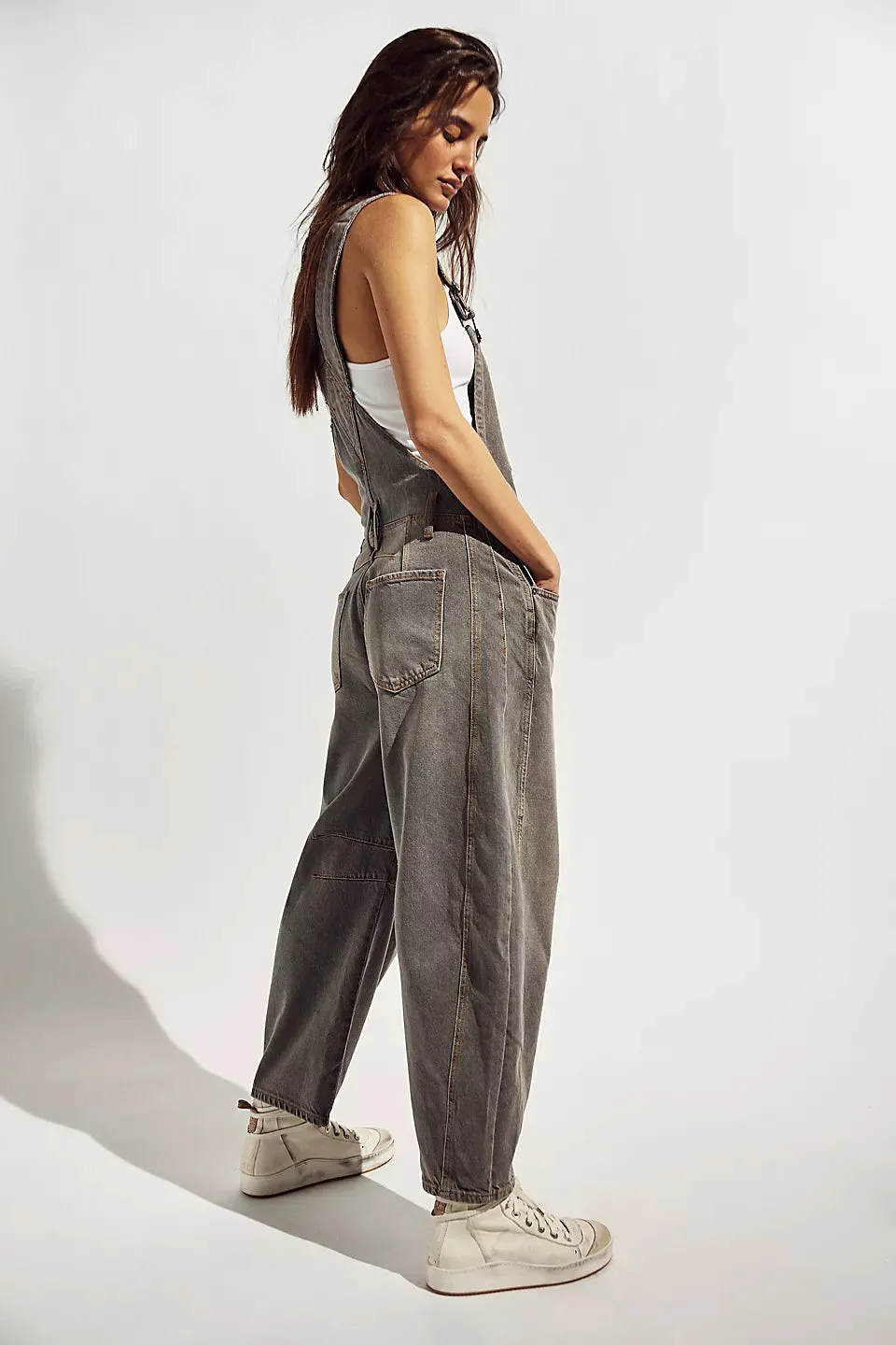 Free People We The Free Good Luck Barrel Overalls - ARCHIVE GREY