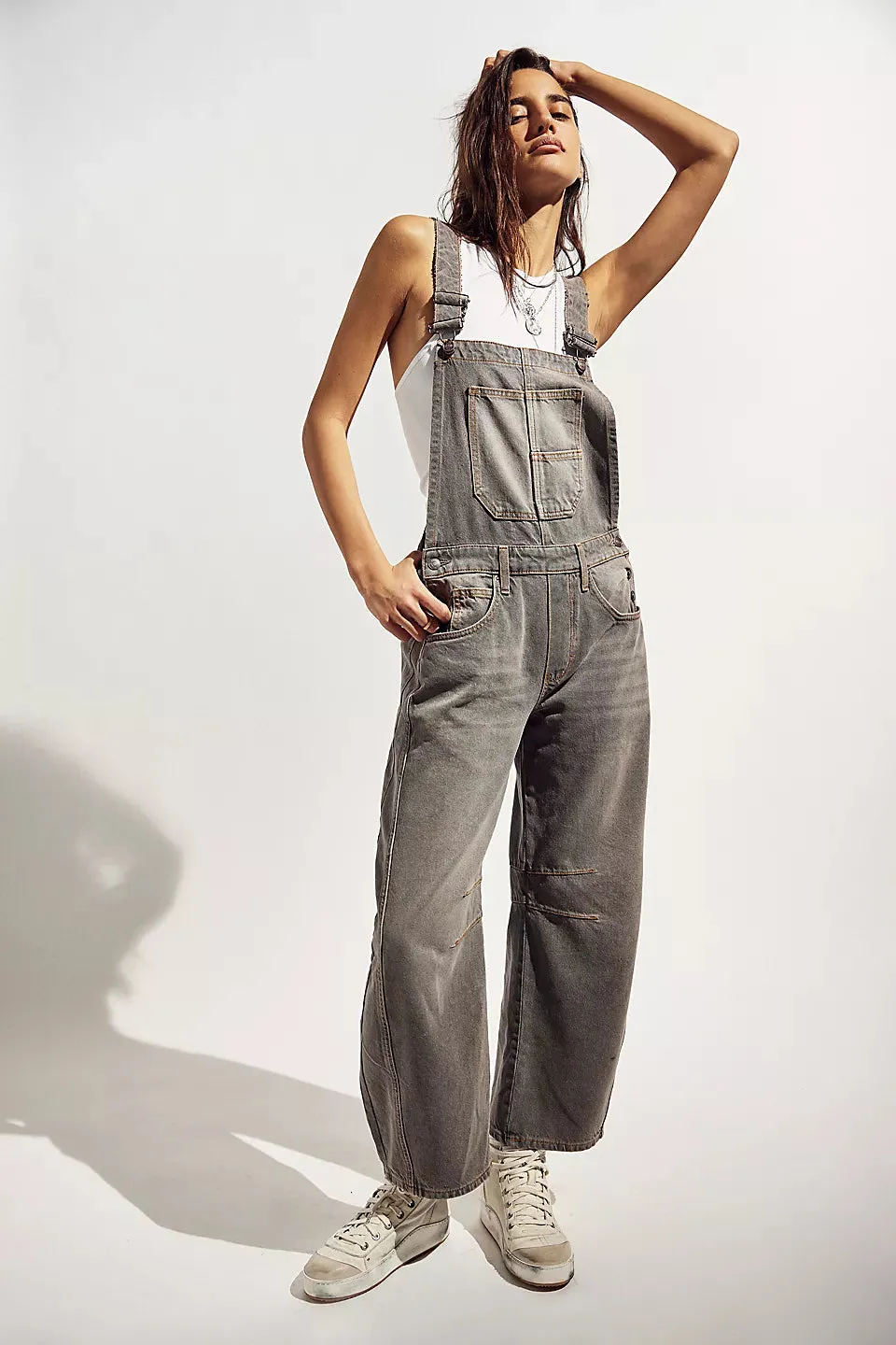 Free People We The Free Good Luck Barrel Overalls - ARCHIVE GREY