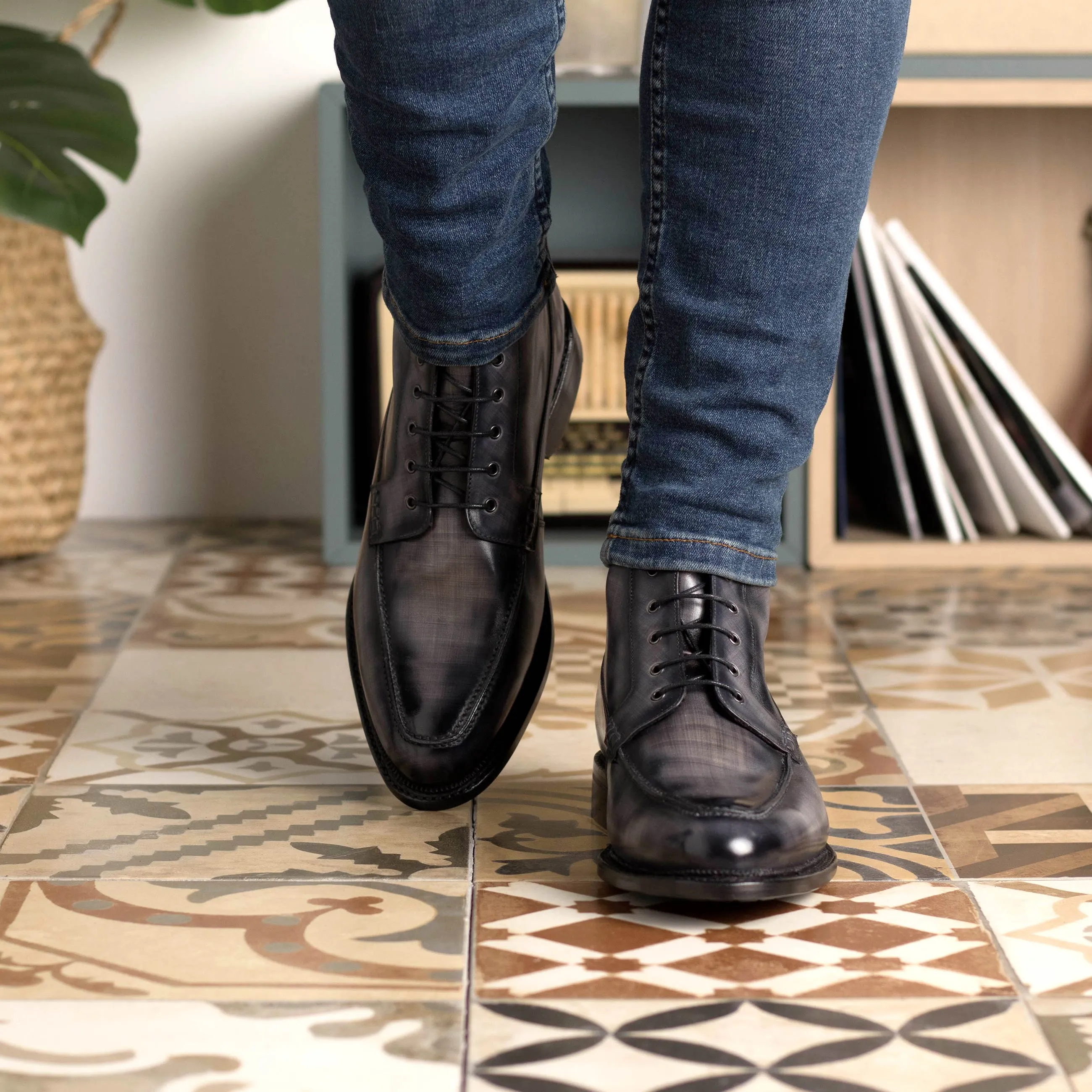 Grey Patina Moc Toe Boots