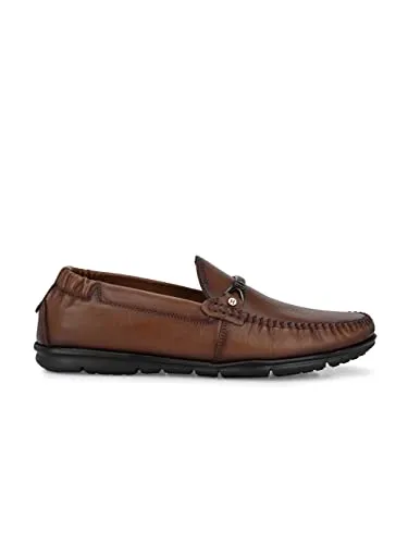 HITZ Men's Tan Leather Slip-On Comfort Loafer Shoes - 9