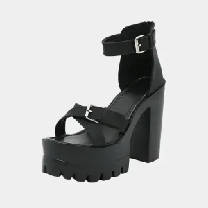 Joskaa 2024 New Black Chunky Strap Sandals