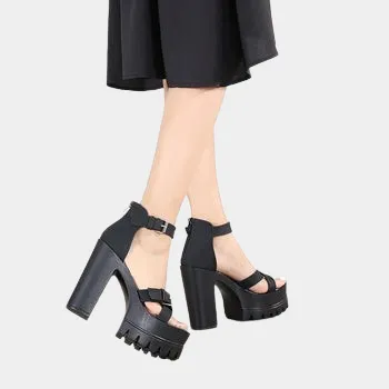 Joskaa 2024 New Black Chunky Strap Sandals