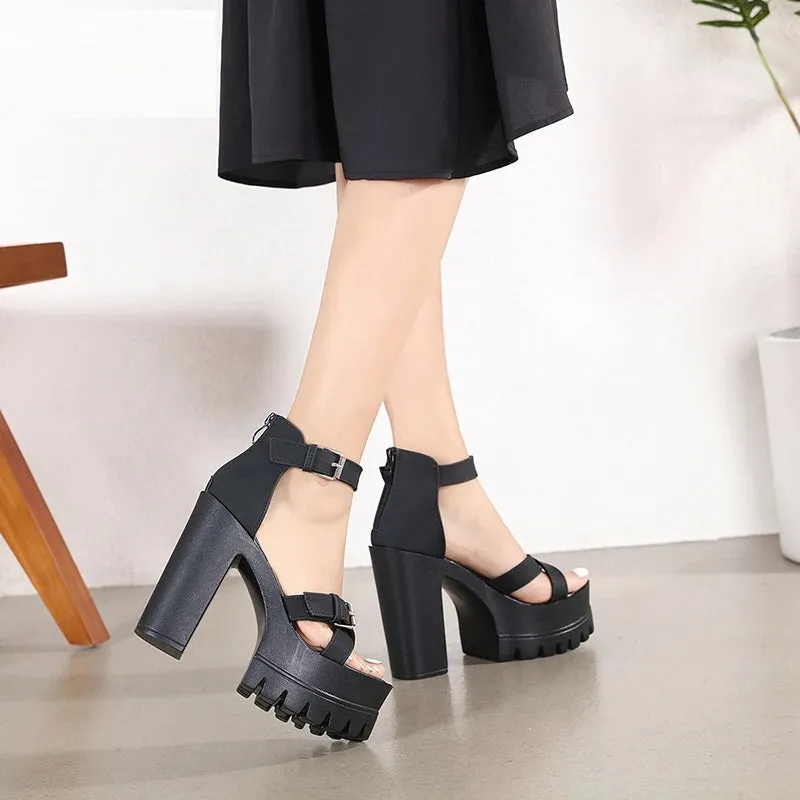 Joskaa 2024 New Black Chunky Strap Sandals