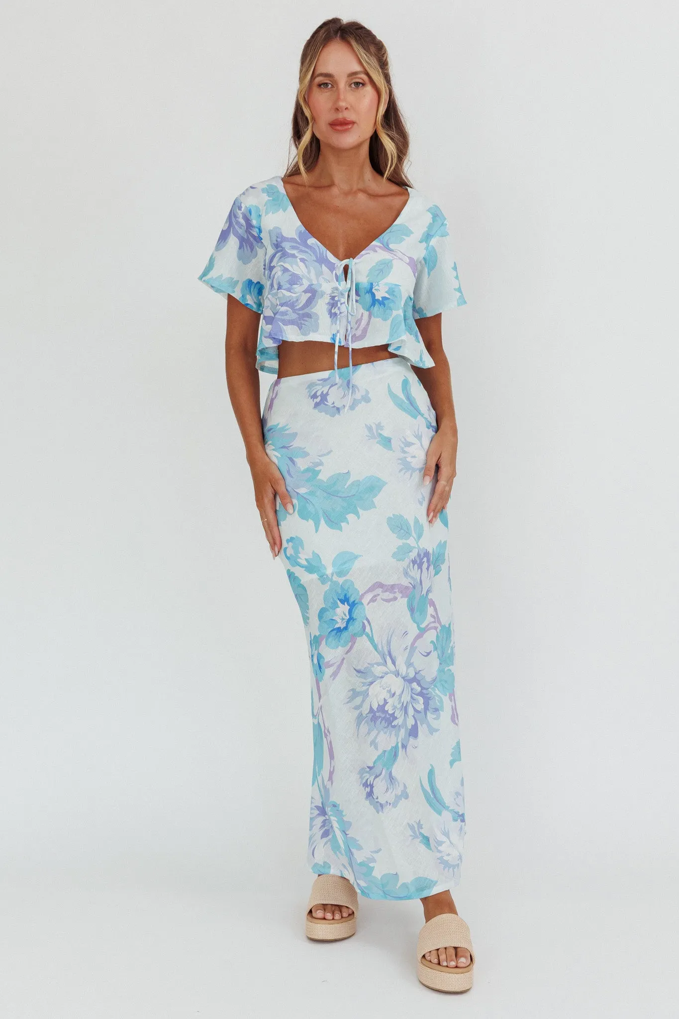 La Vie Floral Maxi Skirt Floral Blue