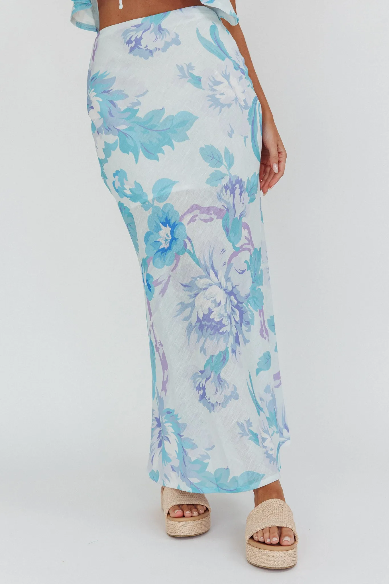 La Vie Floral Maxi Skirt Floral Blue