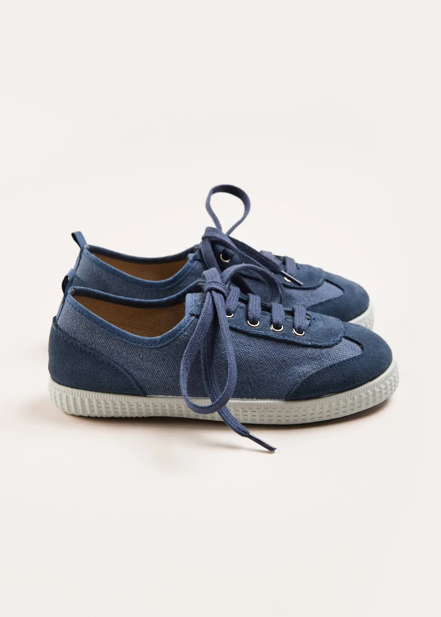 Lace Up Plimsoll Sneakers in Navy (24-34EU)