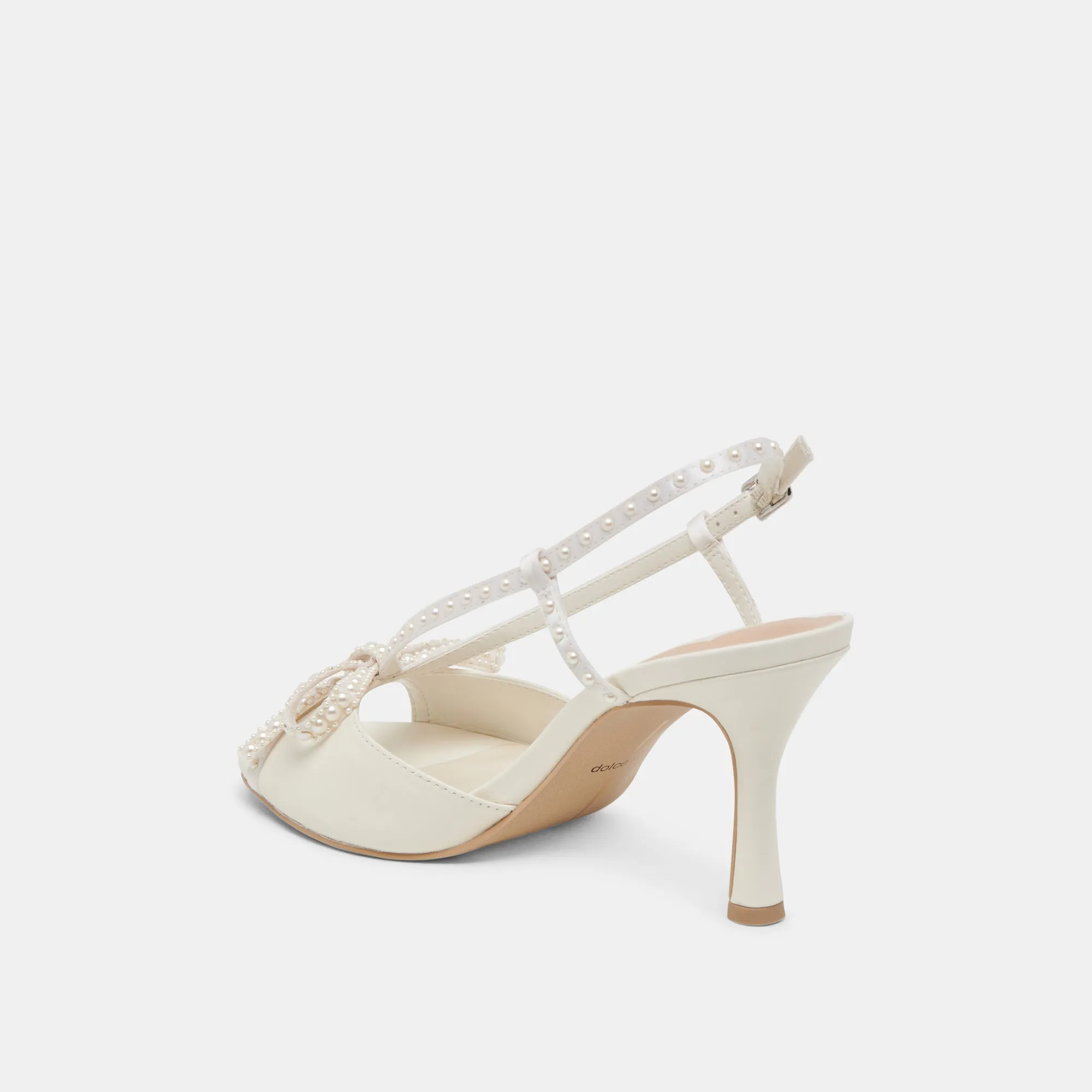 LONNY PEARL HEELS WHITE SATIN