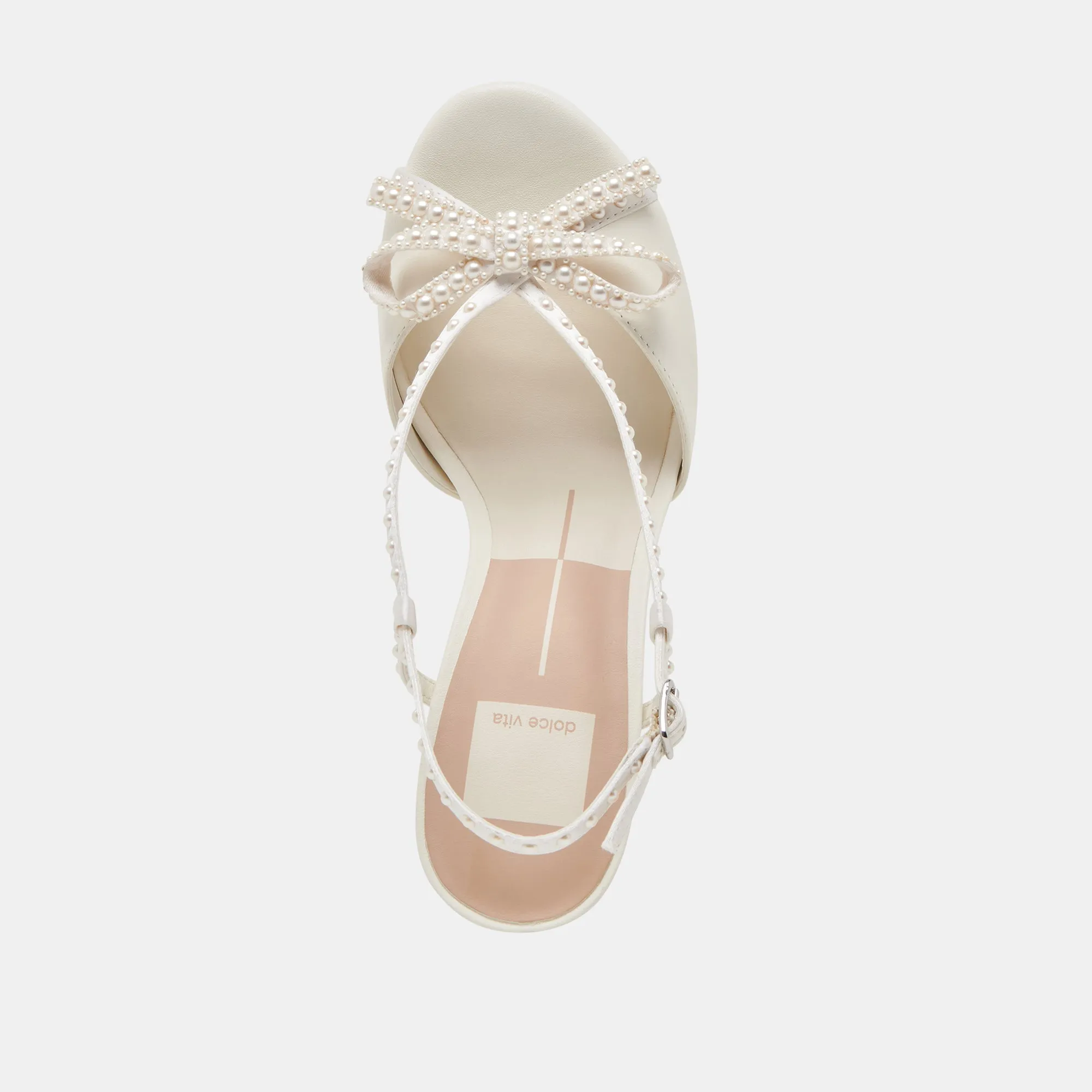 LONNY PEARL HEELS WHITE SATIN