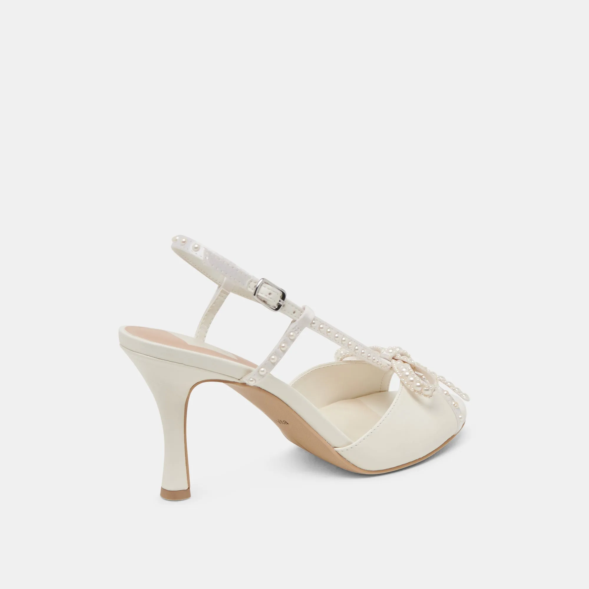 LONNY PEARL HEELS WHITE SATIN