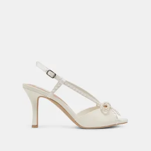 LONNY PEARL HEELS WHITE SATIN