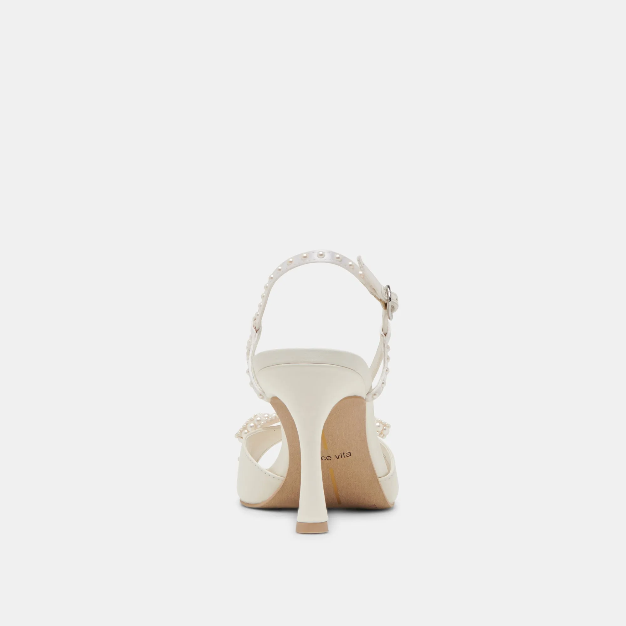 LONNY PEARL HEELS WHITE SATIN