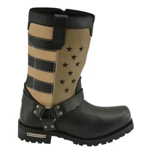 Men's Black Motorcycle Boots with Black and White American Flag top