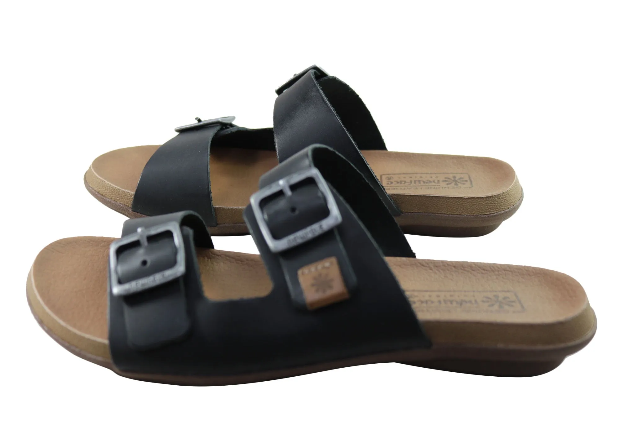 New Face Silvan Womens Comfort Leather Slides Sandals Made In Brazil