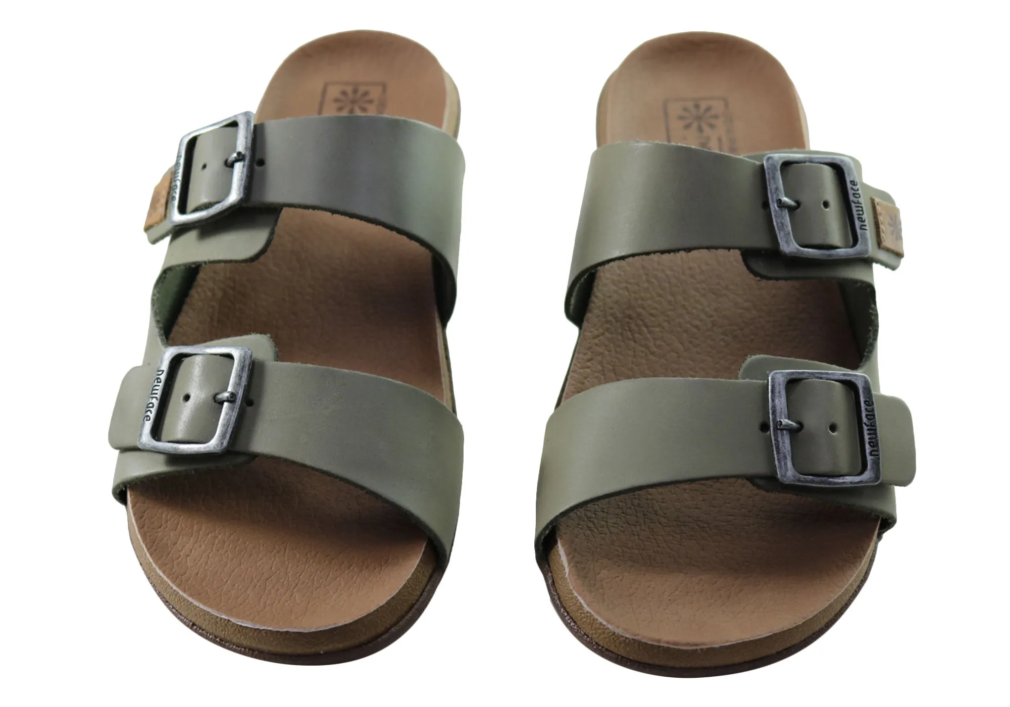 New Face Silvan Womens Comfort Leather Slides Sandals Made In Brazil