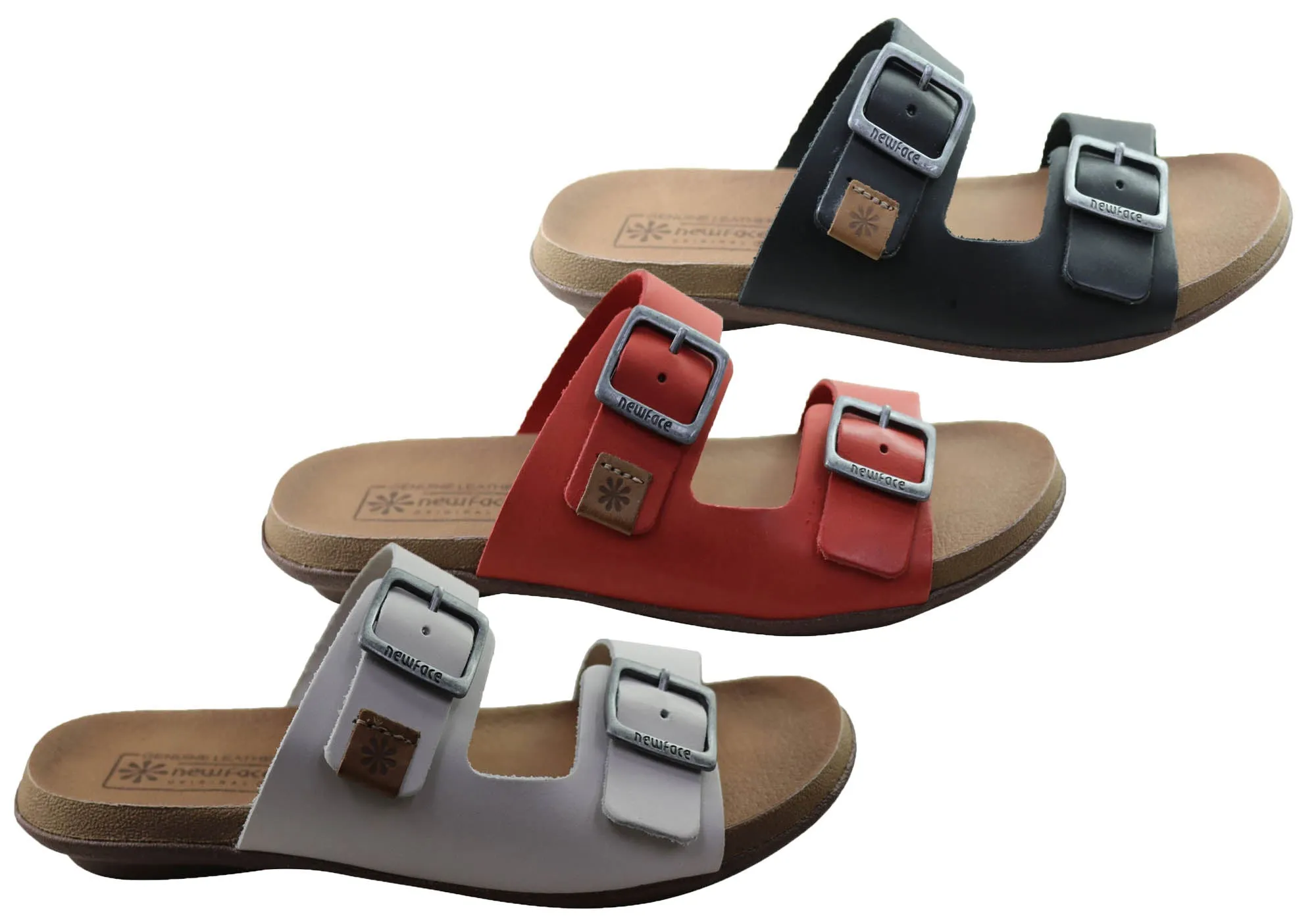 New Face Silvan Womens Comfort Leather Slides Sandals Made In Brazil