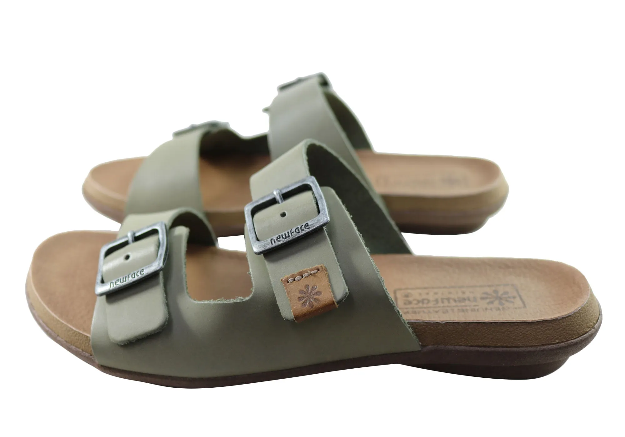 New Face Silvan Womens Comfort Leather Slides Sandals Made In Brazil