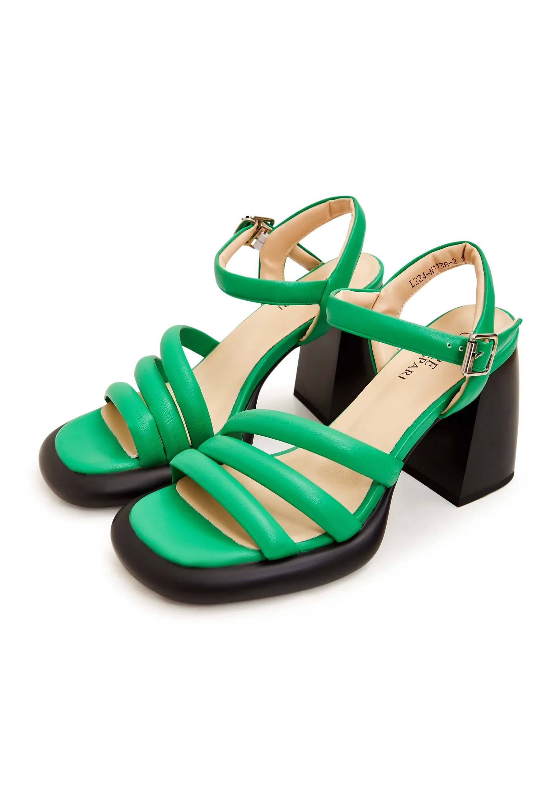 Open Toe Block Heeled Sandals - Green