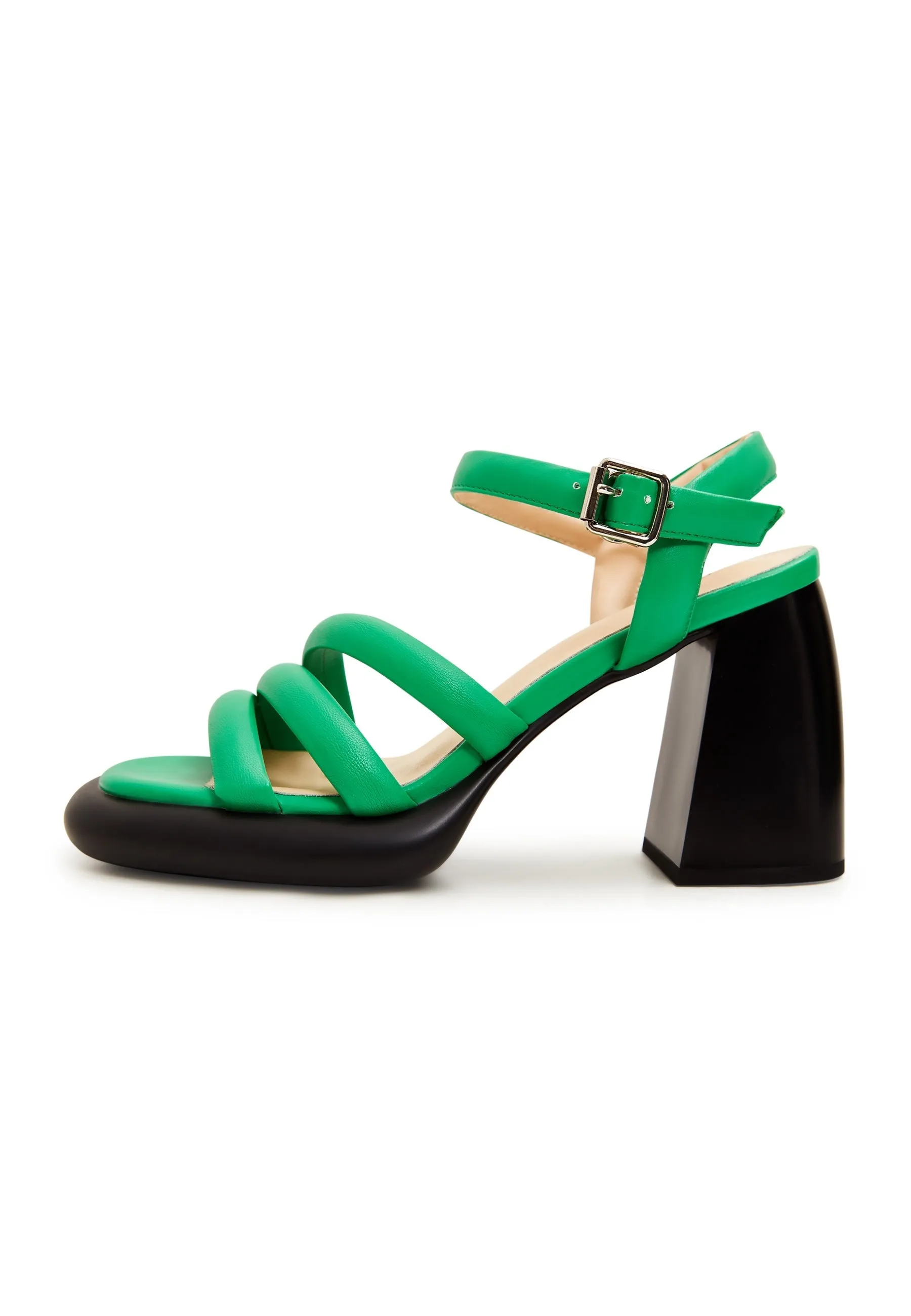 Open Toe Block Heeled Sandals - Green