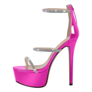 Open Toe Platform Rhinestones Straps Thin High Heel Sandals