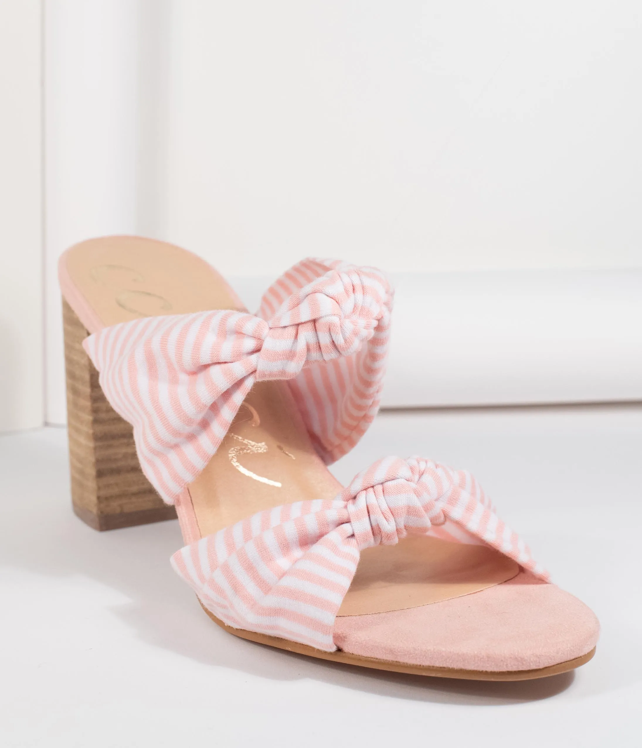 Pink & White Stripe Block Heel Sandal