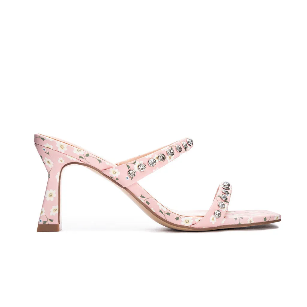 Pink Floral Rhinestone Yo Yo Heel