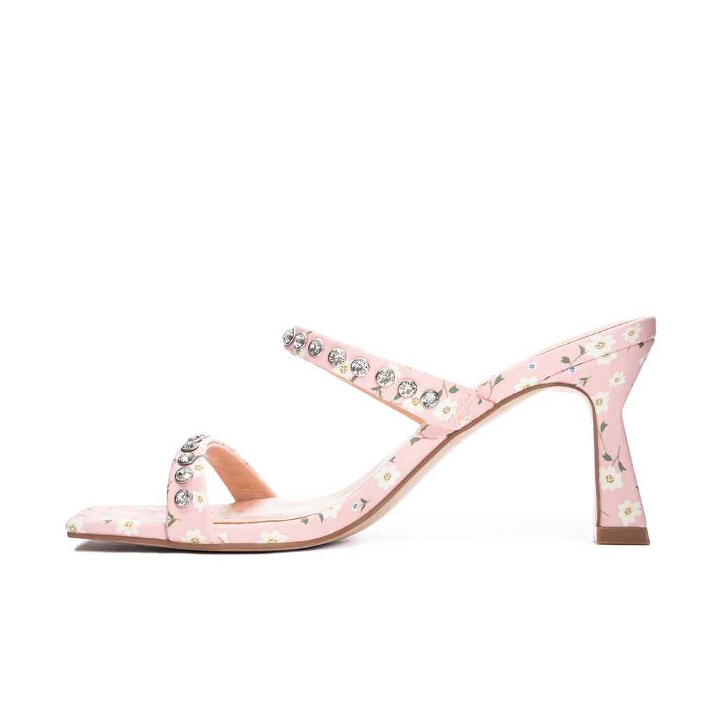 Pink Floral Rhinestone Yo Yo Heel