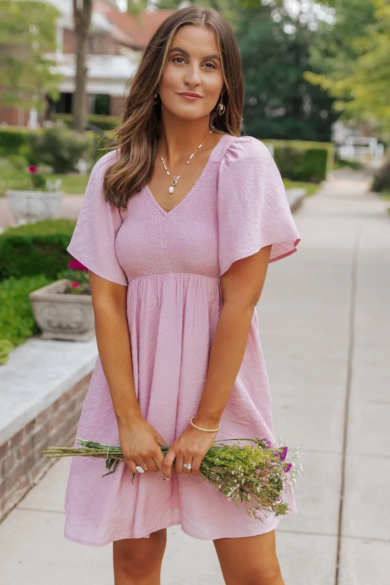 Pink Short Sleeve Smocked Mini Dress - FINAL SALE