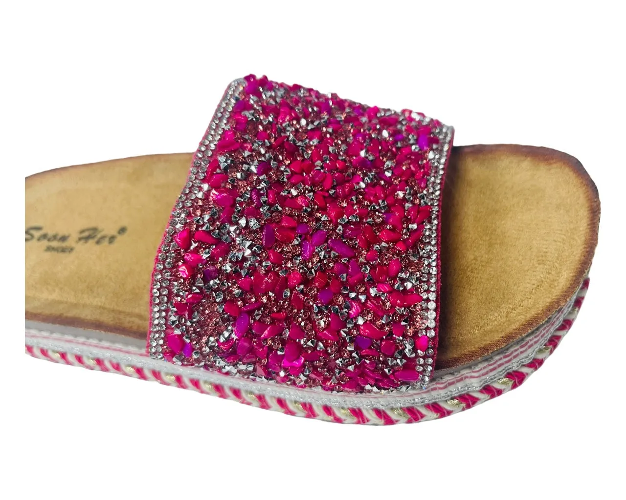 Platform Stone Glitter Mules Sliders