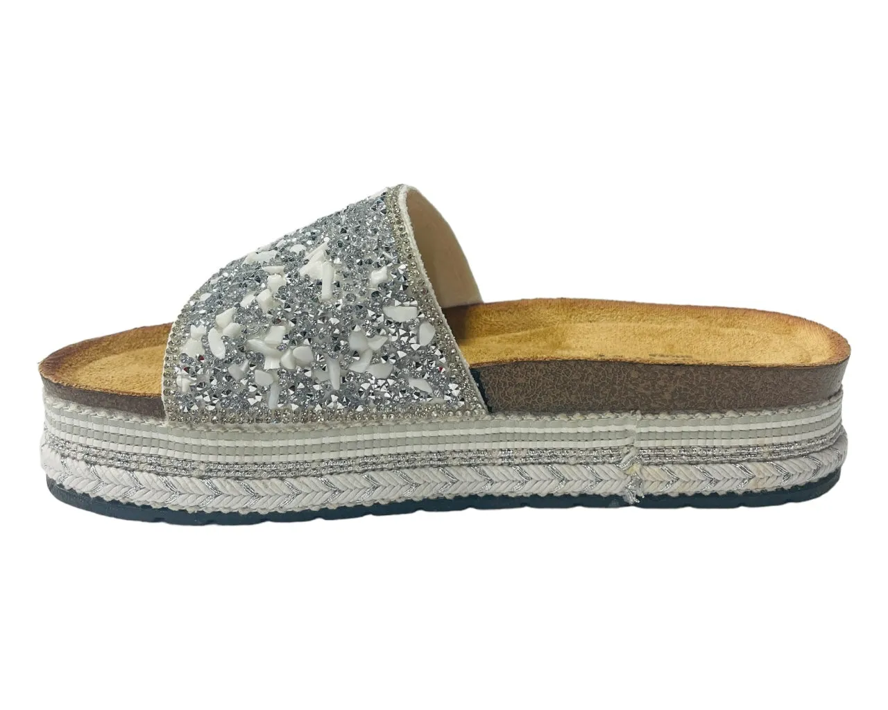 Platform Stone Glitter Mules Sliders