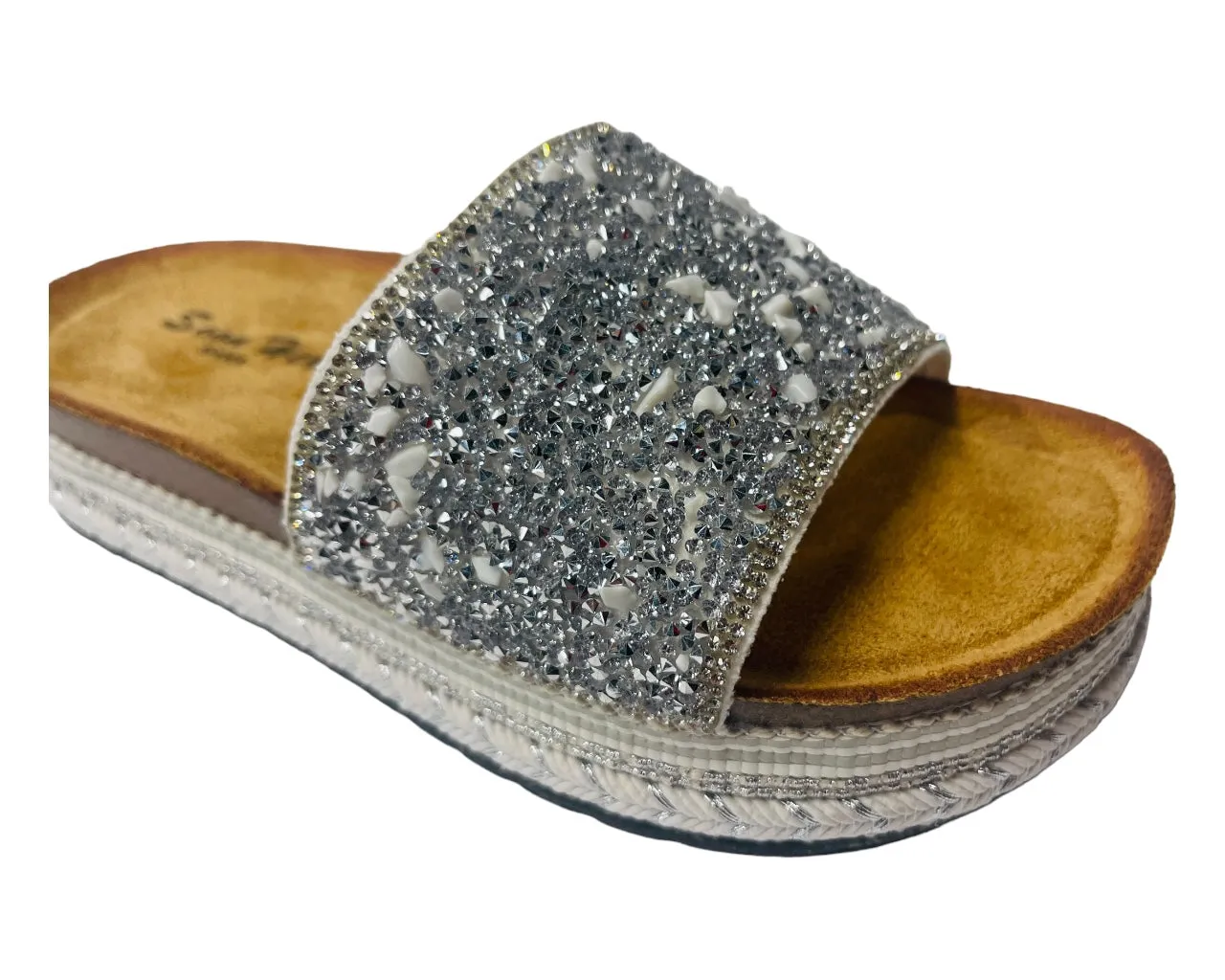 Platform Stone Glitter Mules Sliders