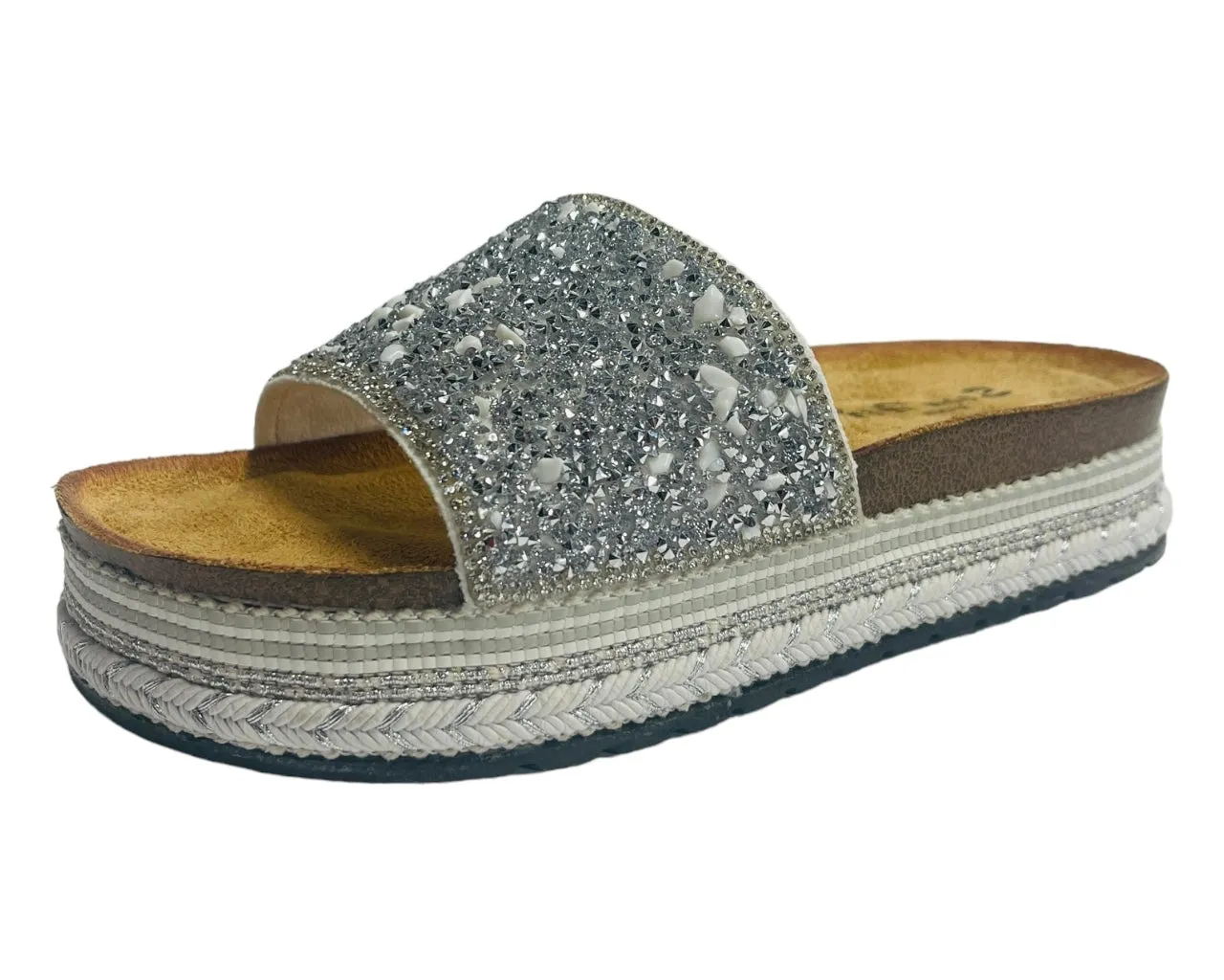 Platform Stone Glitter Mules Sliders